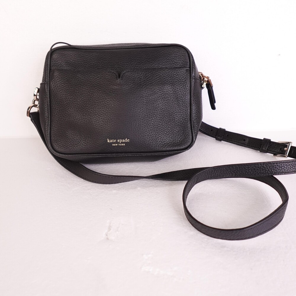 Kate Spade Crossbody Bag Womens Black Pebbled Leather Adjustable Strap Purse
